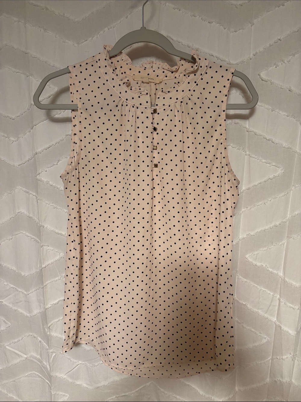 41 Hawthorn Blush Pink Polka Dot Ruffle Neck Sleeveless Top